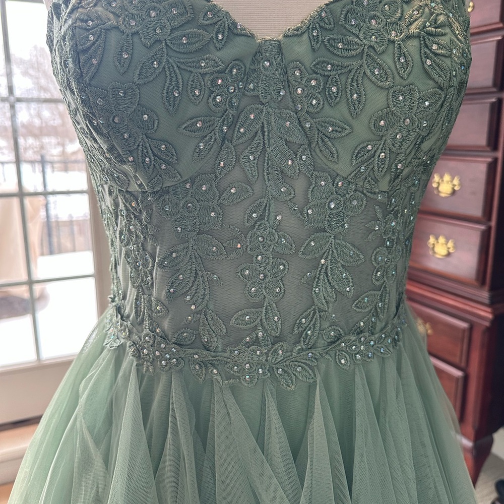 Windsor Light Green Mesh Overlay Dress - Picture 2 of 4